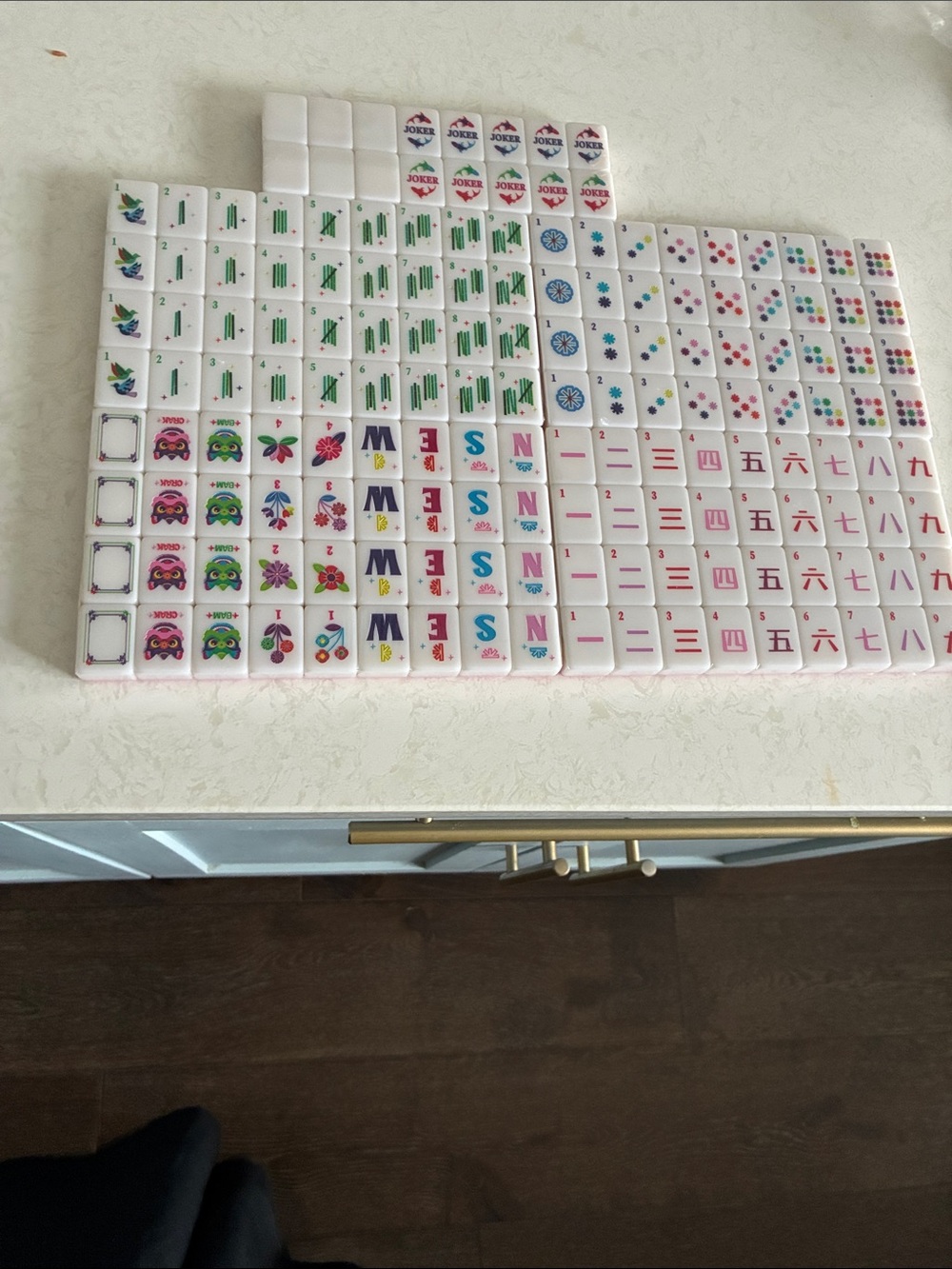 Pink & white Mahjong tiles - rainbow colored NEW